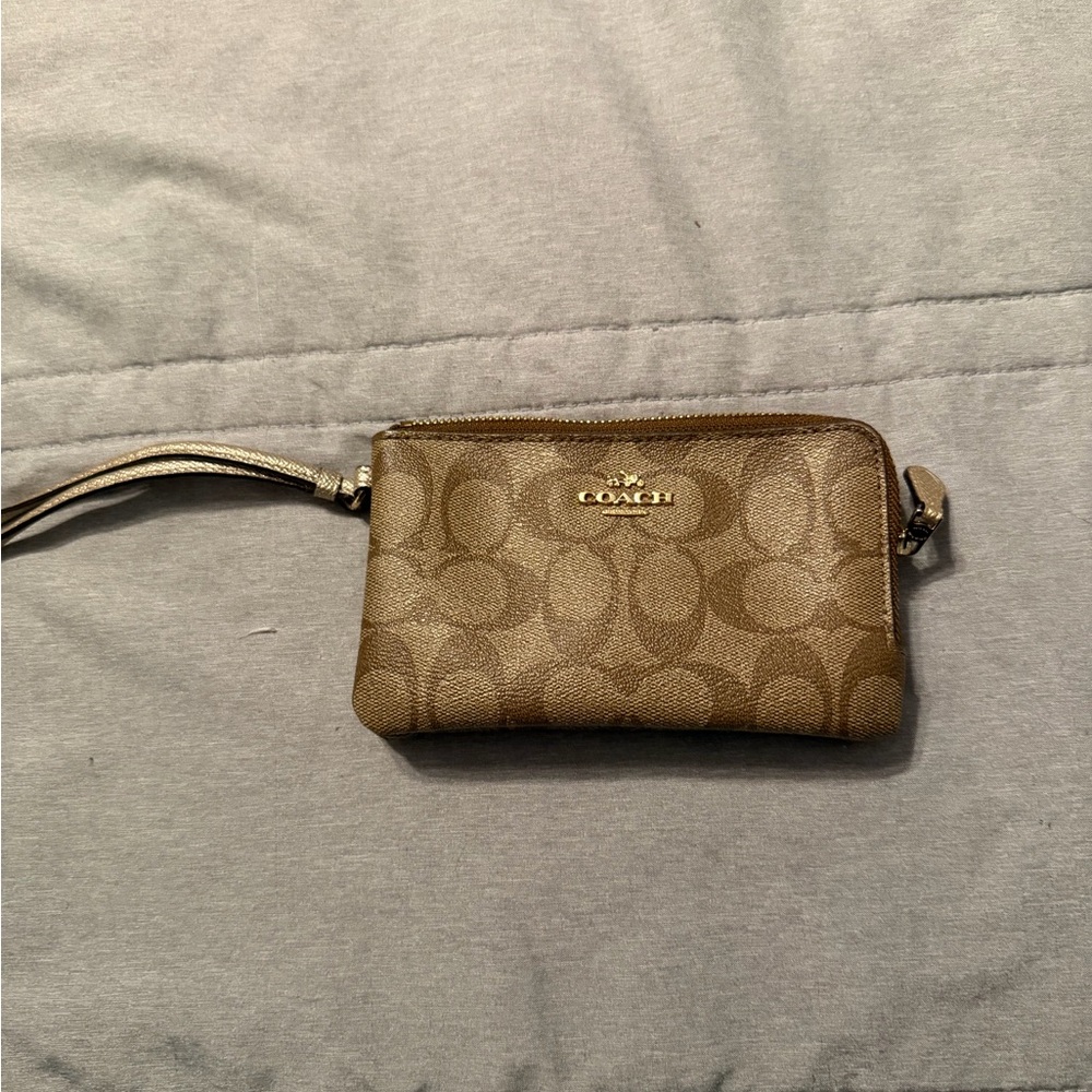 Coach Tan Signature Wristlet Clutch